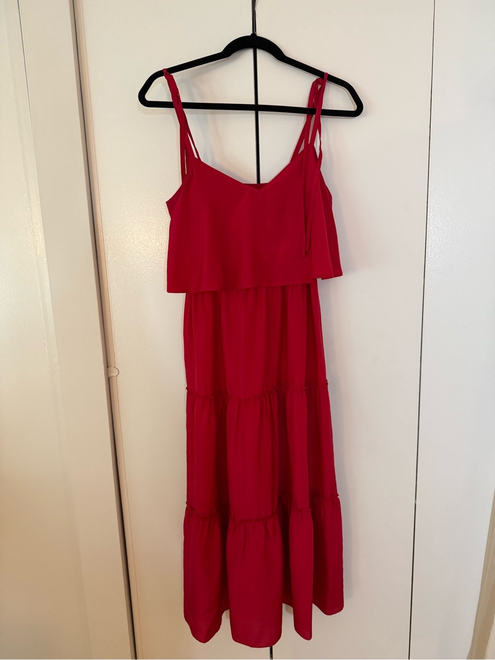 Club Monaco Red Tiered Maxi Dress with Spaghetti Straps